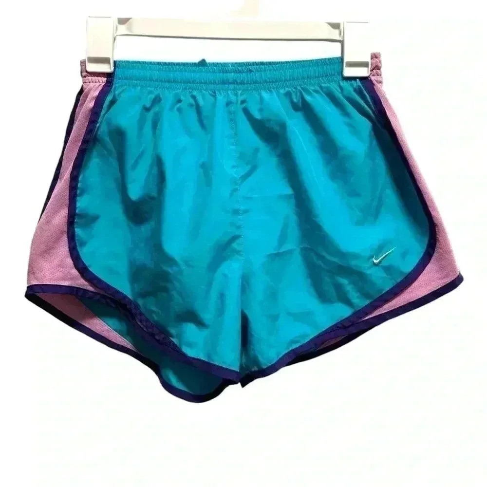 NIKE DRI FIT TURQUOISE PURPLE AND PINK SHORTS - Picture 2 of 4